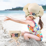 Maxbell Children's Sun Hat with Tote Kids Girl Beach Cap for Beach Easter Activities white