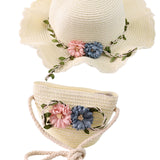 Maxbell Children's Sun Hat with Tote Kids Girl Beach Cap for Beach Easter Activities white