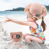 Maxbell Children's Sun Hat with Tote Kids Girl Beach Cap for Beach Easter Activities pink