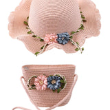 Maxbell Children's Sun Hat with Tote Kids Girl Beach Cap for Beach Easter Activities pink