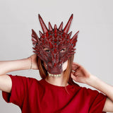 Maxbell 4xDragon Mask Scary Dinosaurio Animal Mask for Stage Performances Wedding Prom Red