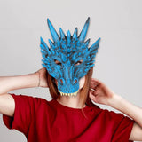Maxbell 5xDragon Mask Scary Dinosaurio Animal Mask for Stage Performances Wedding Prom Blue