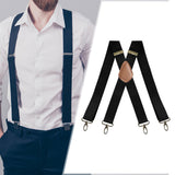 Maxbell 2xSuspenders for Men Unisex Elastic Straps Trouser 4 Clips x Shaped 3.5cm Wide black
