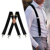 Maxbell 3xSuspenders for Men Unisex Elastic Straps Trouser 4 Clips x Shaped 3.5cm Wide black
