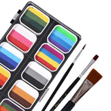 Maxbell 2xPainting Palette Makeup Washable with 3 Brushes Supplies Face Body Paint Set