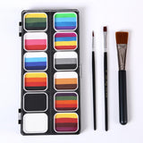 Maxbell 2xPainting Palette Makeup Washable with 3 Brushes Supplies Face Body Paint Set