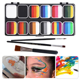 Maxbell 3xPainting Palette Makeup Washable with 3 Brushes Supplies Face Body Paint Set