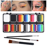 Maxbell 3xPainting Palette Makeup Washable with 3 Brushes Supplies Face Body Paint Set