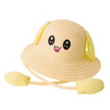 Maxbell Bunny Ears Straw Hat Cap Wide Brim Children Beach Hat for Beach Summer Trips Yellow
