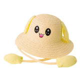 Maxbell Bunny Ears Straw Hat Cap Wide Brim Children Beach Hat for Beach Summer Trips Yellow