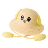 Maxbell Bunny Ears Straw Hat Cap Wide Brim Children Beach Hat for Beach Summer Trips Yellow