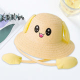 Maxbell Bunny Ears Straw Hat Cap Wide Brim Children Beach Hat for Beach Summer Trips Yellow