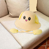 Maxbell Bunny Ears Straw Hat Cap Wide Brim Children Beach Hat for Beach Summer Trips Yellow