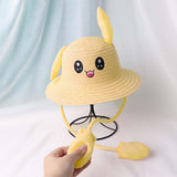 Maxbell Bunny Ears Straw Hat Cap Wide Brim Children Beach Hat for Beach Summer Trips Yellow