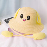 Maxbell Bunny Ears Straw Hat Cap Wide Brim Children Beach Hat for Beach Summer Trips Yellow