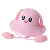 Maxbell Bunny Ears Straw Hat Cap Wide Brim Children Beach Hat for Beach Summer Trips Pink