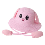 Maxbell Bunny Ears Straw Hat Cap Wide Brim Children Beach Hat for Beach Summer Trips Pink