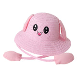 Maxbell Bunny Ears Straw Hat Cap Wide Brim Children Beach Hat for Beach Summer Trips Pink