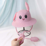 Maxbell Bunny Ears Straw Hat Cap Wide Brim Children Beach Hat for Beach Summer Trips Pink