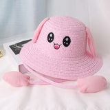 Maxbell Bunny Ears Straw Hat Cap Wide Brim Children Beach Hat for Beach Summer Trips Pink