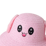 Maxbell Bunny Ears Straw Hat Cap Wide Brim Children Beach Hat for Beach Summer Trips Pink