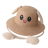 Maxbell Bunny Ears Straw Hat Cap Wide Brim Children Beach Hat for Beach Summer Trips Khaki