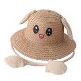 Maxbell Bunny Ears Straw Hat Cap Wide Brim Children Beach Hat for Beach Summer Trips Khaki