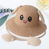 Maxbell Bunny Ears Straw Hat Cap Wide Brim Children Beach Hat for Beach Summer Trips Khaki