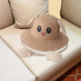 Maxbell Bunny Ears Straw Hat Cap Wide Brim Children Beach Hat for Beach Summer Trips Khaki