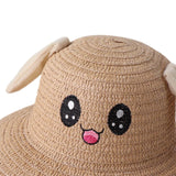 Maxbell Bunny Ears Straw Hat Cap Wide Brim Children Beach Hat for Beach Summer Trips Khaki