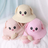 Maxbell Bunny Ears Straw Hat Cap Wide Brim Children Beach Hat for Beach Summer Trips Beige