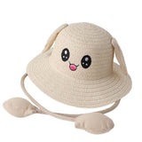 Maxbell Bunny Ears Straw Hat Cap Wide Brim Children Beach Hat for Beach Summer Trips Beige
