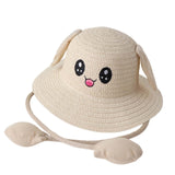 Maxbell Bunny Ears Straw Hat Cap Wide Brim Children Beach Hat for Beach Summer Trips Beige