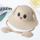 Maxbell Bunny Ears Straw Hat Cap Wide Brim Children Beach Hat for Beach Summer Trips Beige