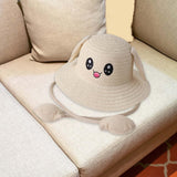 Maxbell Bunny Ears Straw Hat Cap Wide Brim Children Beach Hat for Beach Summer Trips Beige