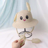 Maxbell Bunny Ears Straw Hat Cap Wide Brim Children Beach Hat for Beach Summer Trips Beige