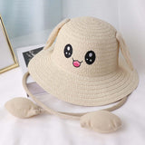 Maxbell Bunny Ears Straw Hat Cap Wide Brim Children Beach Hat for Beach Summer Trips Beige