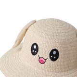 Maxbell Bunny Ears Straw Hat Cap Wide Brim Children Beach Hat for Beach Summer Trips Beige