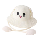 Maxbell Bunny Ears Straw Hat Cap Wide Brim Children Beach Hat for Beach Summer Trips Milky white