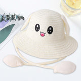 Maxbell Bunny Ears Straw Hat Cap Wide Brim Children Beach Hat for Beach Summer Trips Milky white