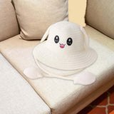 Maxbell Bunny Ears Straw Hat Cap Wide Brim Children Beach Hat for Beach Summer Trips Milky white