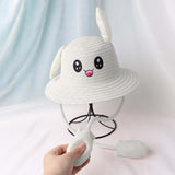 Maxbell Bunny Ears Straw Hat Cap Wide Brim Children Beach Hat for Beach Summer Trips Milky white