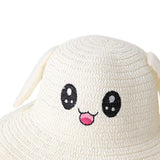 Maxbell Bunny Ears Straw Hat Cap Wide Brim Children Beach Hat for Beach Summer Trips Milky white