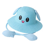 Maxbell Bunny Ears Straw Hat Cap Wide Brim Children Beach Hat for Beach Summer Trips Blue