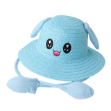 Maxbell Bunny Ears Straw Hat Cap Wide Brim Children Beach Hat for Beach Summer Trips Blue