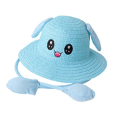 Maxbell Bunny Ears Straw Hat Cap Wide Brim Children Beach Hat for Beach Summer Trips Blue