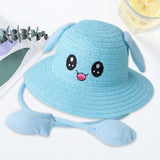 Maxbell Bunny Ears Straw Hat Cap Wide Brim Children Beach Hat for Beach Summer Trips Blue