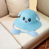 Maxbell Bunny Ears Straw Hat Cap Wide Brim Children Beach Hat for Beach Summer Trips Blue