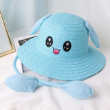 Maxbell Bunny Ears Straw Hat Cap Wide Brim Children Beach Hat for Beach Summer Trips Blue