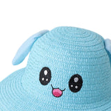 Maxbell Bunny Ears Straw Hat Cap Wide Brim Children Beach Hat for Beach Summer Trips Blue